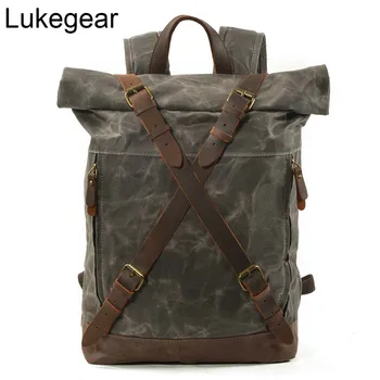 

Lukegear Waterproof Canvas Backpack Outdoor Hiking Bags Retro Leather Bags