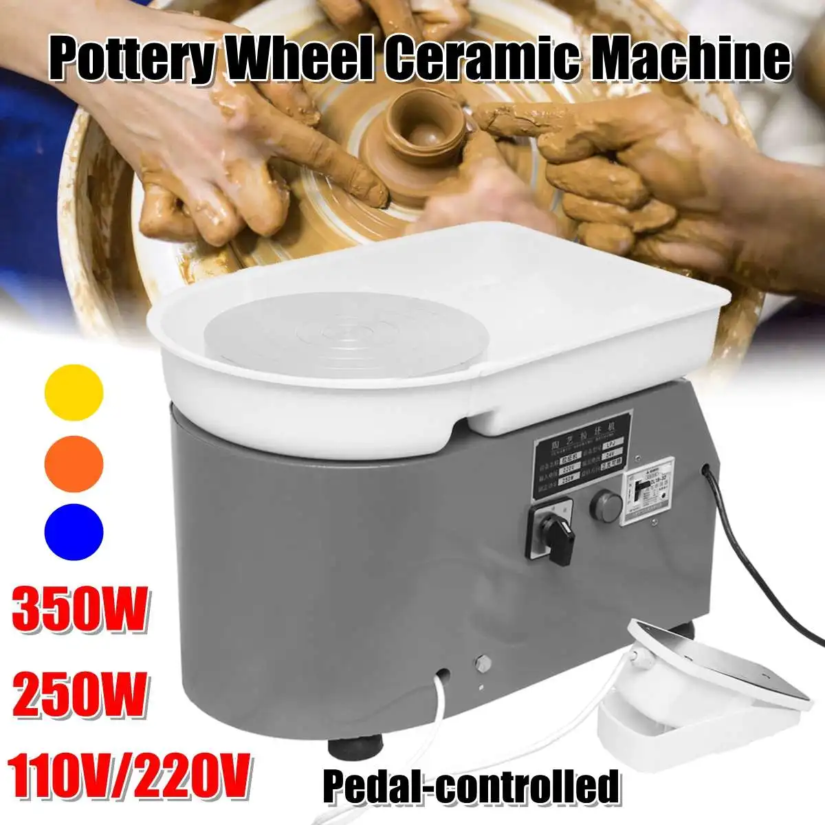 

Pottery Forming Machine 220V 350W Electric Pottery Wheel DIY Clay Tool with Tray Flexible Foot Pedal For Ceramic Work Ceramics