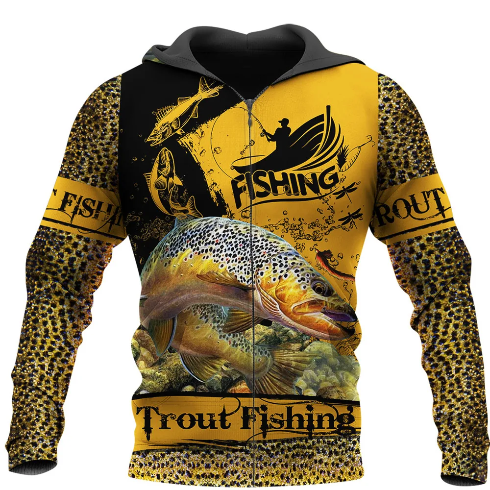 Beautiful Trout Fishing 3D Full Printed Men Zipper Hoodie Autumn and Winter Fashion Sweatshirt Unisex Harajuku Casual Hoodie