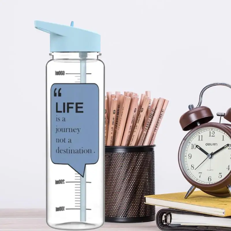 25 унций герметичные BPA бесплатно цитата фитнес бутылка для воды с маркером времени+ соломинка