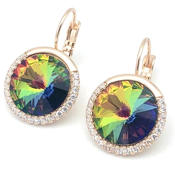 

11.11 Sale Round Dangle Earrings made with Austrian Crystal for Ladies Gold Plated Drop Earings Christmas Bijoux Girls Gift