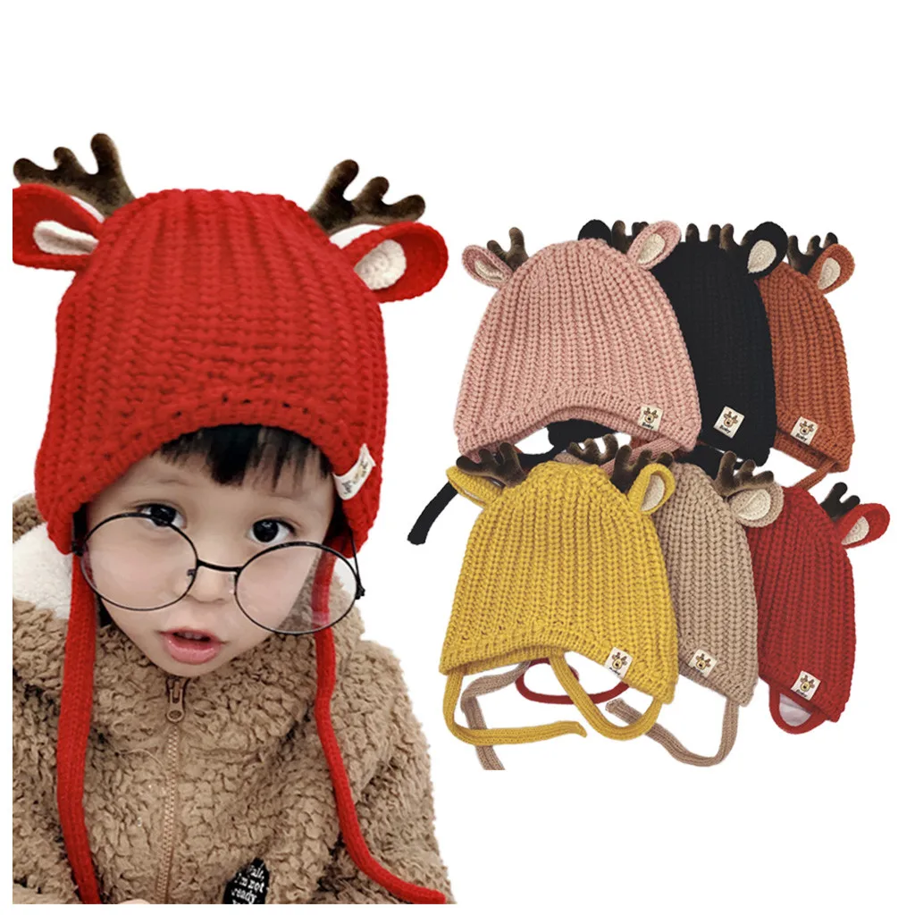 Christmas Hats Toddler Baby Boys Girls Elk Ears Warm Winter Beanie Woolen Hat Cap Knitted Kid Xmas Party Dress up | Дом и сад