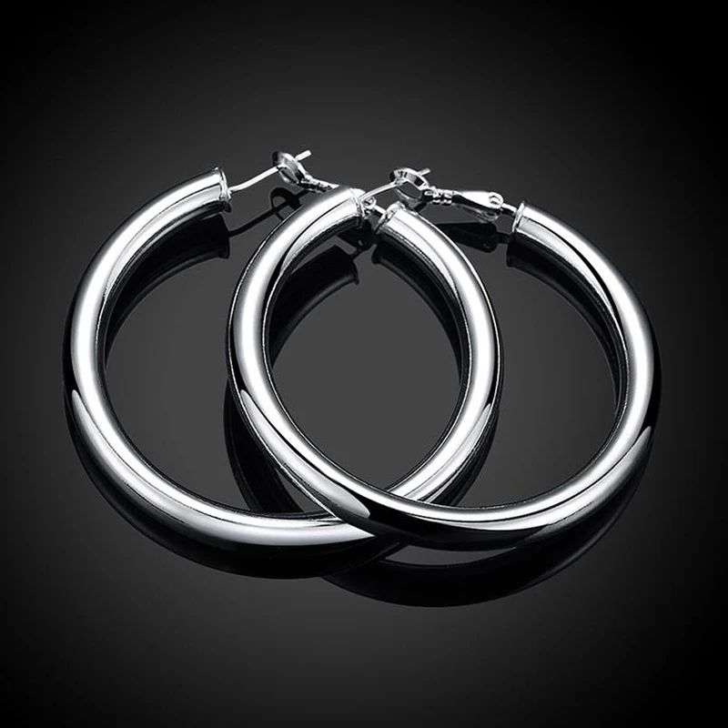 925 Silver Large Hoop Earrings Women Big Round Circle Earring - Image 2