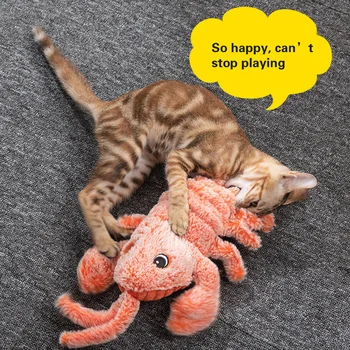 

Interactive Play Realistic Chew USB Charging Pet Plush Toy Pillow Crinkle Moving Lobster Kitten Catnip For Cats Bite Wiggle