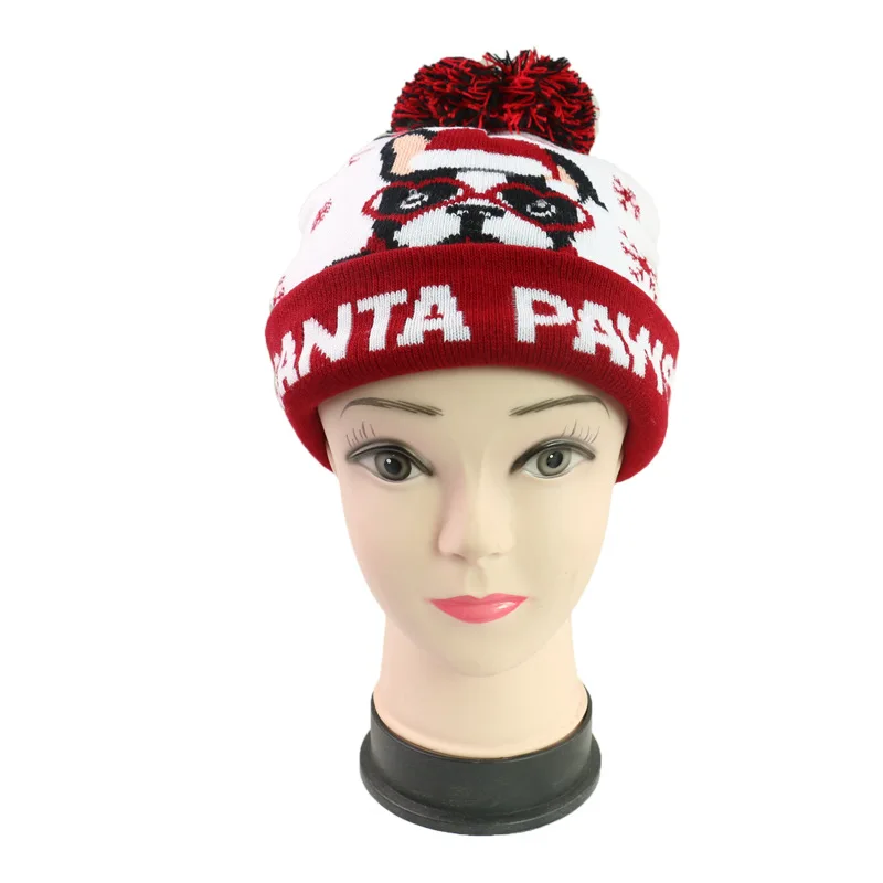 Рождественская шапочка с помпоном Skullies лося Санта лапы вышивка теплый светодиодный вязаный зимний головной убор шапка для женщин и мужчин