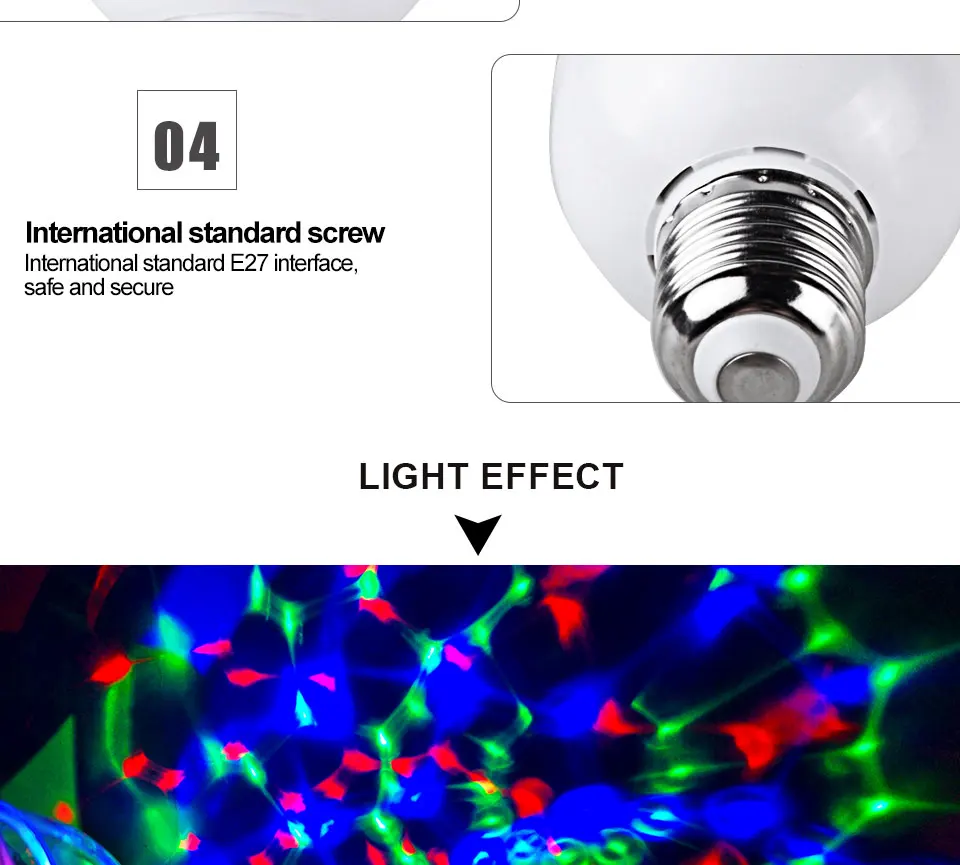 E27 RGB Lamp LED Bulb AC 85V-265V Auto Rotating 220V 110V  Christmas Colorful LEDs Lamp Party Effect LED Disco Magic Ball Lights (8)