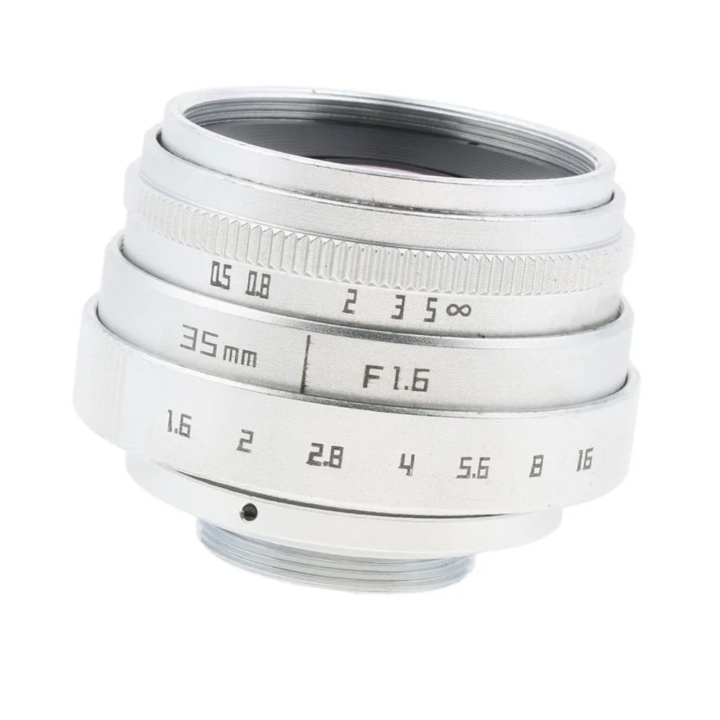 Metal 35mm F1.6 CCTV Lens for APS-C N1 Fuji FX NEX Micro 4/3 C Mount Camera - Silver | Электроника