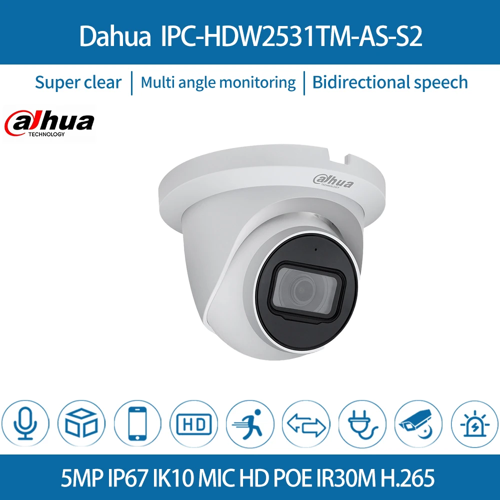 Dahua IPC-HDW2531TM-AS-S2 оригинальная Ip-камера 5 Мп IR 30m IVS MIC слот для SD-карты Встроенный