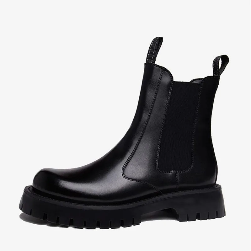 brand designer men's leisure chelsea boots warm fur winter shoes genuine leather platform boot moto ankle botas hombre zapatos