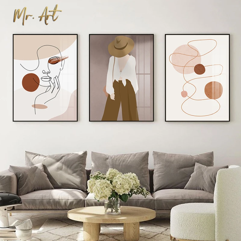 

Modern Canvas Painting Figure Outlines Poster Scandinavian Living Room Decoration Fashion Girl Face Picture Abstract Home Decor