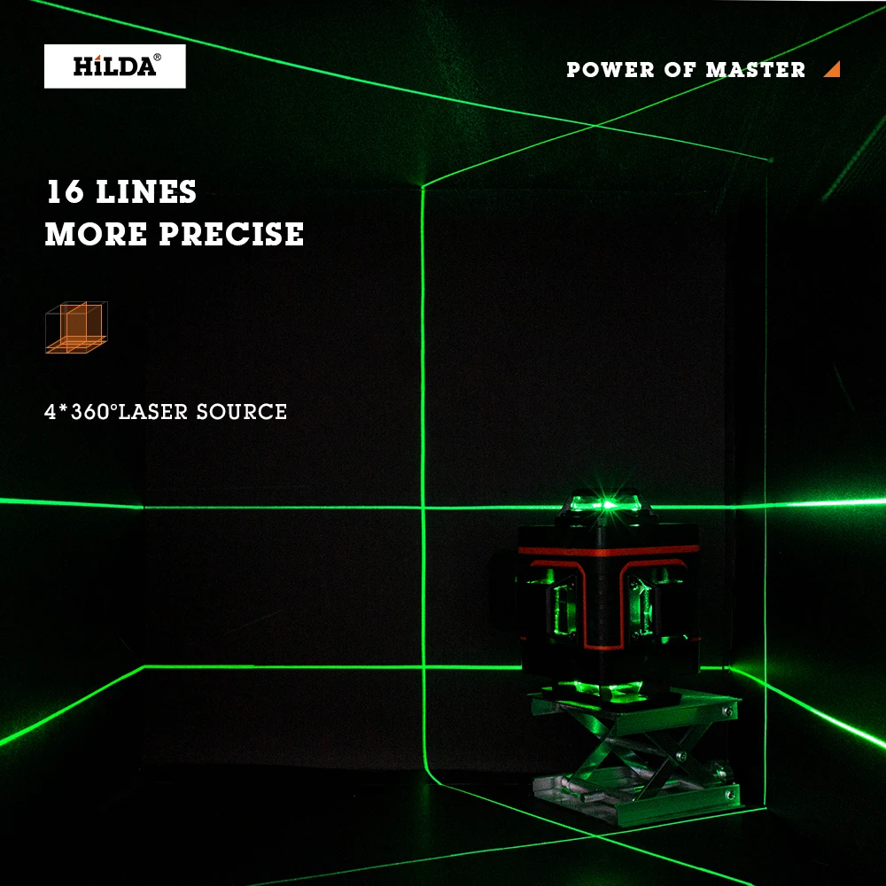 Hilda Linhas Laser Nível Cruz Linha Verde Auto-nivelamento Multiuso Horizonte Vertical Medida 16 4d - Image 4
