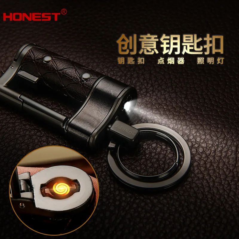 

LED Upscale USB Pulse Heating Cigarette Lighter Rechargeable Leather Keychain Lighter Cigarette Box Accessorie Plasma Lighter