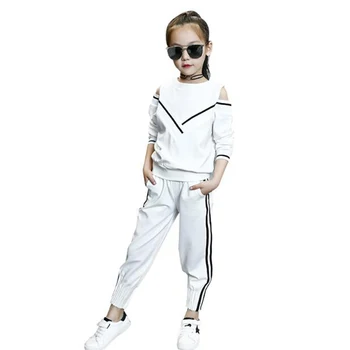 

Kids Tracksuit Girls Sports Suits Off Shoulder Clothing Set for Teenage Autumn Tracksuit Kids Plus Size Sportswear