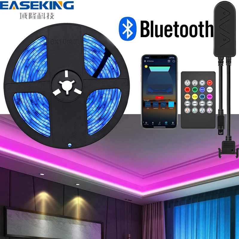 5 м 10 15 20 Светодиодная лента светильник RGB 5050 гибкая Bluetooth светодиодный диод DC 12 В с
