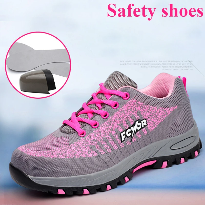 Botas de trabajo con punta de acero para mujer, zapatos de seguridad ligeros transpirables, antigolpes y, para construcción exteriores|Botas hasta tobillo| - AliExpress