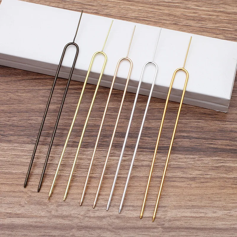 10pcs 130mm U 모양 헤어 포크 금속 황동 머리핀 40mm 바늘 헤어 스틱 기본 설정 보석 만들기위한