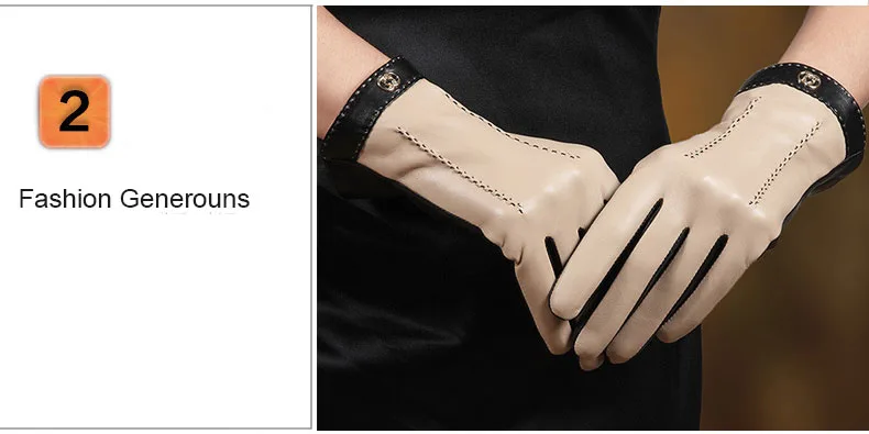 Gants en cuir véritable pour femmes, mode, deux tons, écran tactile, peau de mouton, chaud, doublure en peluche, gants de conduite pour dames