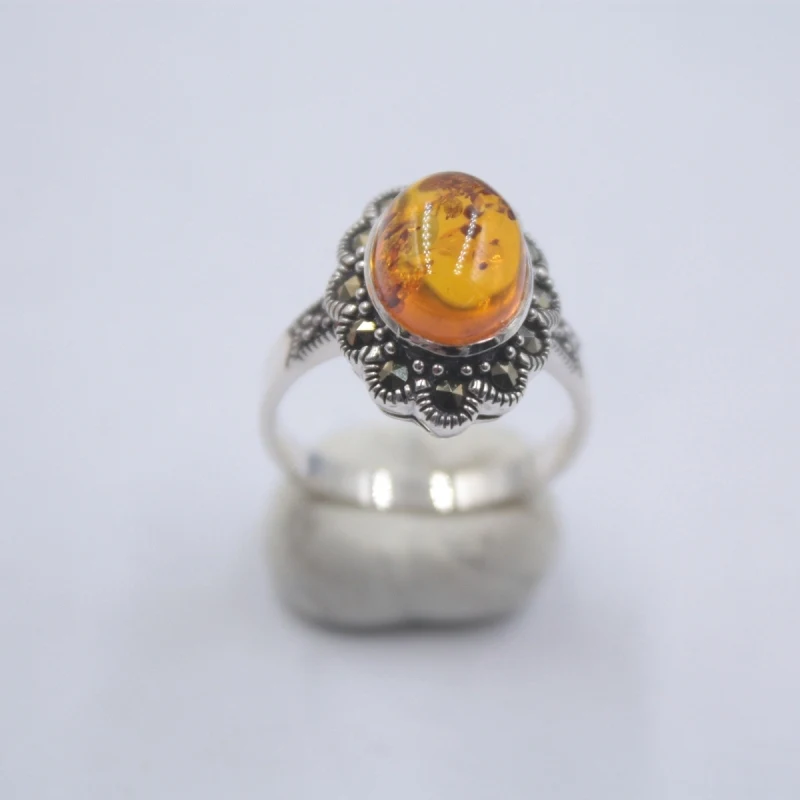 

Pure 925 Sterling Silver with Natural Oval Yellow Amber Ring For Woman Size from 5 to 12