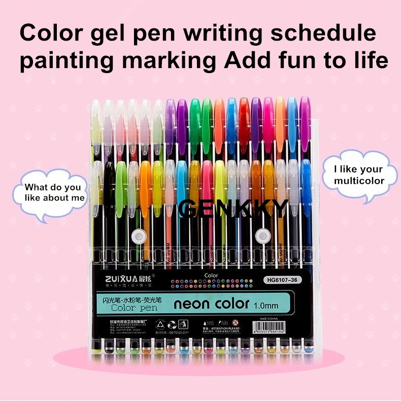 GENKKY продвижение ручка 48 Цвета набор гелевых ручек гелевая ручка с блестками, способный преодолевать Броды для взрослых раскраски журналов для рисования Рисование маркер для рисования
