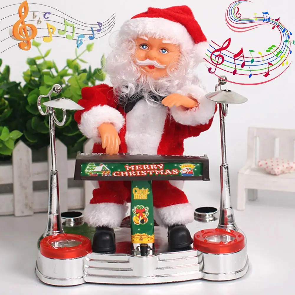 

Christmas Decorations for Home Playing The Piano, Saxophone and Drums Plush Electric Santa Claus New Year Children's Toy Gifts