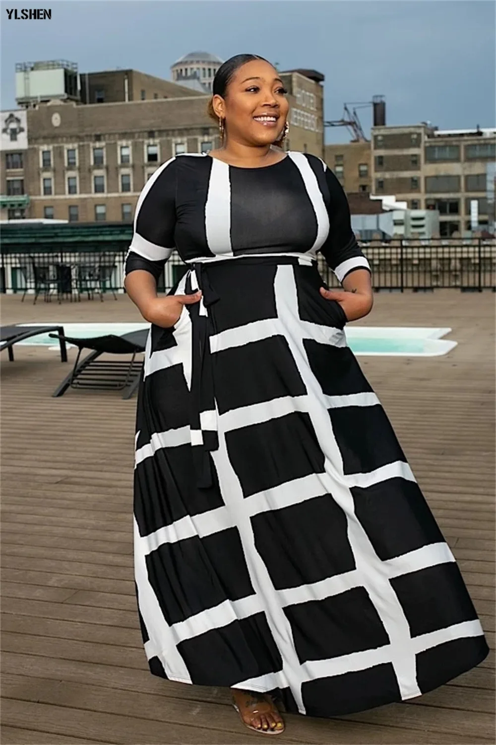 5XL African Dresses for Women Dashiki African Clothes Fashion Basin Riche Positioning Print Long Sleeve Black White Africa Dress 03