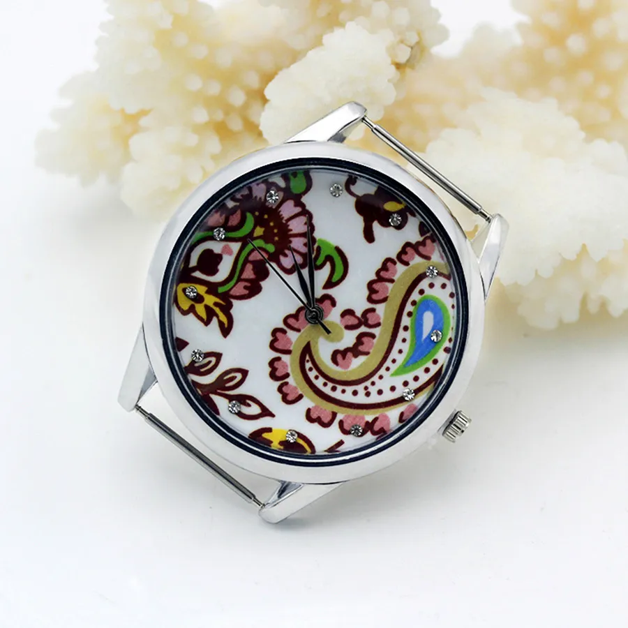 Shsby Diy Personality Watch Header Silver Flower Head With Cloth Strap Watch Accessories 11~20