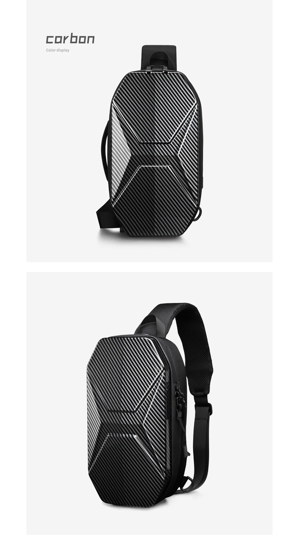 Neouo Carbon Fiber Cool Hard Case Sling Bags with USB Charging Port Various Viewing Angles