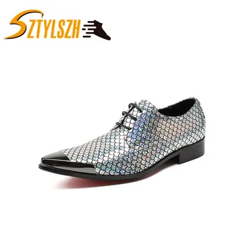 

Business Office Men Dress Shoes Man Fish Scales Stingray Skin Leather Shoes Wedding Shoe Social Sapato Male Oxfords Flats Shoes