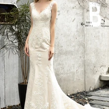 Vestidos De Novia, быстрая, Длинные свадебные платья, свадебные платья с v-образным вырезом, кружевное платье с аппликацией и бисером, платья для свадьбы