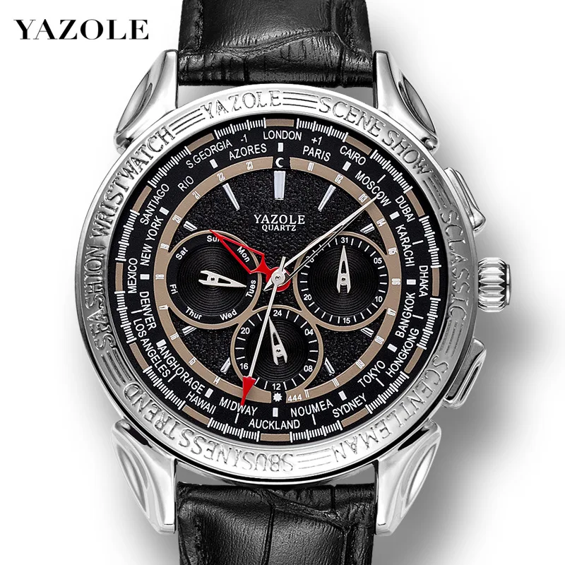 Man Quartz Wristwatch Men Business Male Watch Cutout Dial Leather Strap Men's Sports Style Watches 2019 | Наручные часы