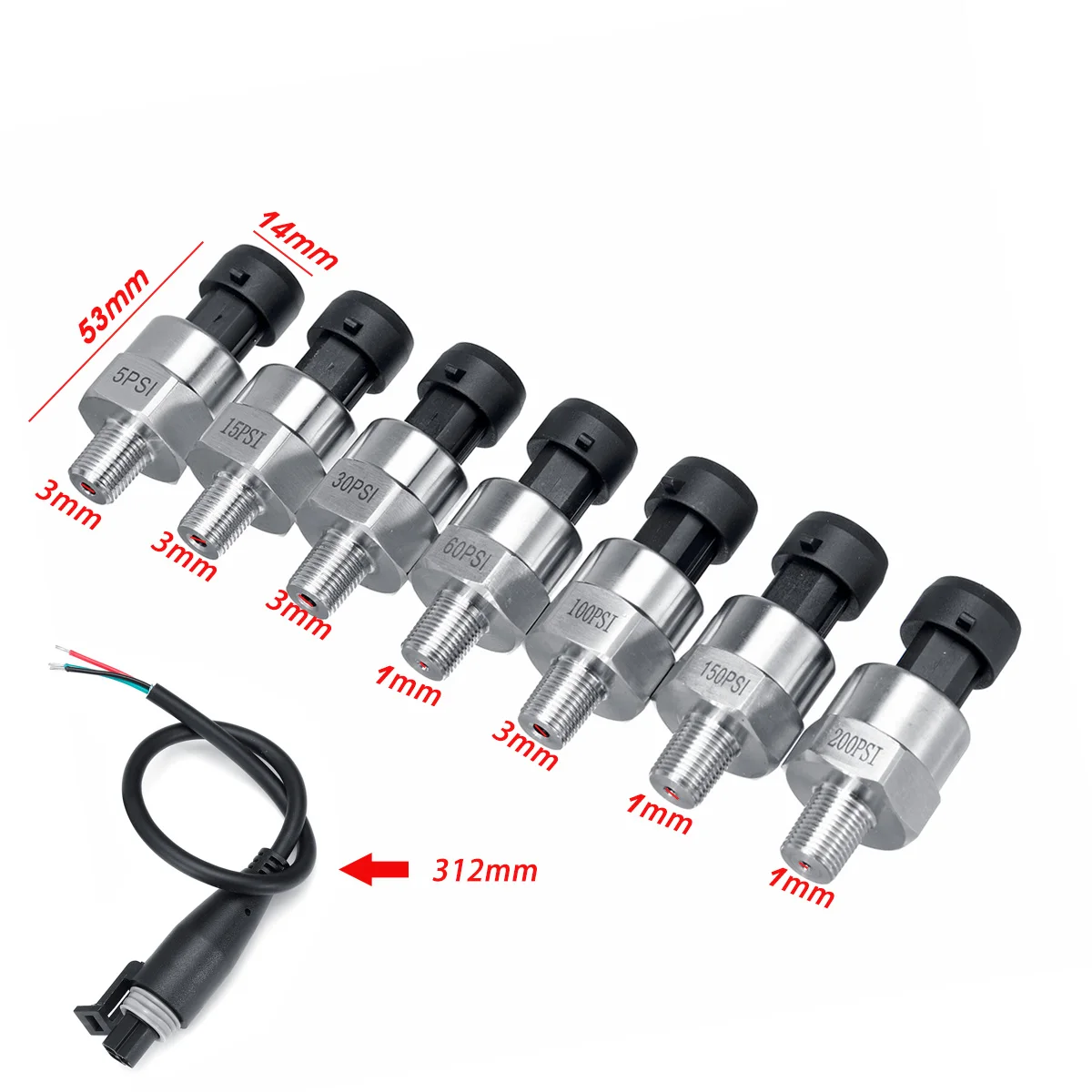 Transdutor de Pressão Óleo Combustível ar Transmissor Sensor Aço Inoxidável 15 30 60 100 150 200psi 5 v 1 - 8npt 5 5 v 1 8npt óleo combustível transdutor