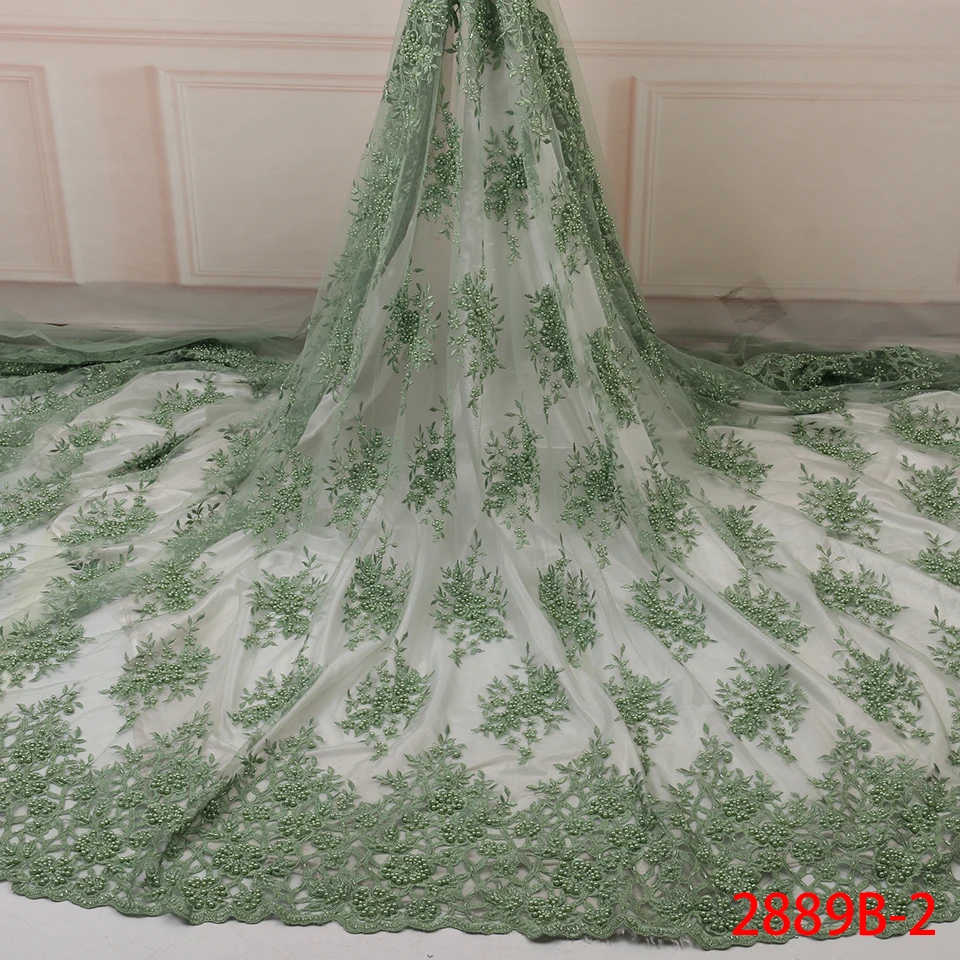 

NIAI 2019 Embroidered Nigerian Lace Fabrics African Wedding Lace Fabric Bridal High Quality French Tulle Lace Fabric XY2889B-2