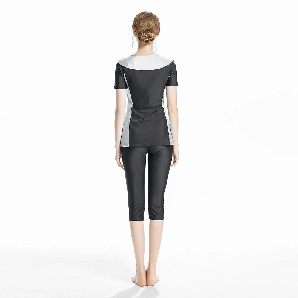 Women Conservative Muslim Burkini Short Sleeve Woman Beach Swimsuits Large Size Bathing Suit Slim Fit Middle East Top Pants 2In1