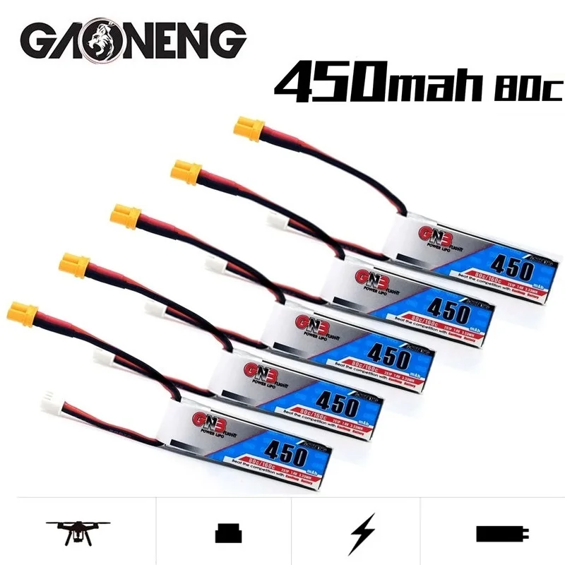 1/10Pcs GNB 2S 7.4V 450mAh 80C Lipo Battery XT30 Plug for RC CineBee Cine Whoop BetaFPV Quadcopter Toothpick Drone Gaoneng | Игрушки и