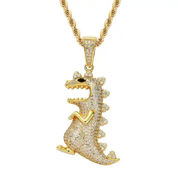 

MATHALLA Men's Hiphop Animal Dinosaur CZ Pendant Jewelry Iced Out Cubic Zircon Pendant Brass Copper Gold Chain Necklace Joyeria