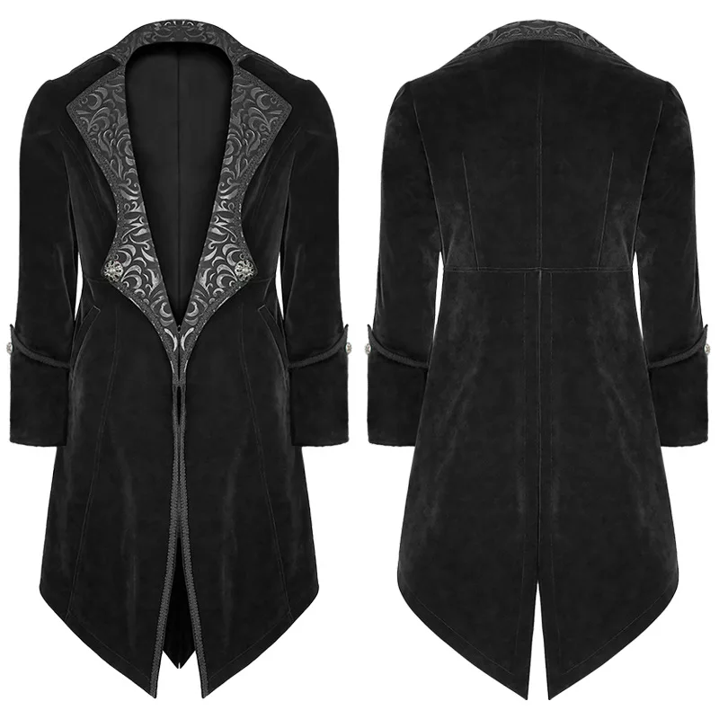 

Men Steampunk Tailcoat Vintage Swallowtail Medieval Long Coat Cosplay Costume Winter Stand Collar Velvet Mens Dovetail Outerwear