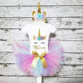 

personalize name Rainbow Unicorn Girls Birthday Outfit headband tutu set, custom any text Rainbow unicorn birthday outfit sets