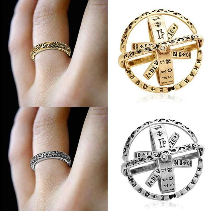 

New 1pc Couple Lovers Astronomical Ball Ring Women/Girls Gifts Jewelry Vintage Complex Rotating Armillary Sphere Ring 6-12 Size