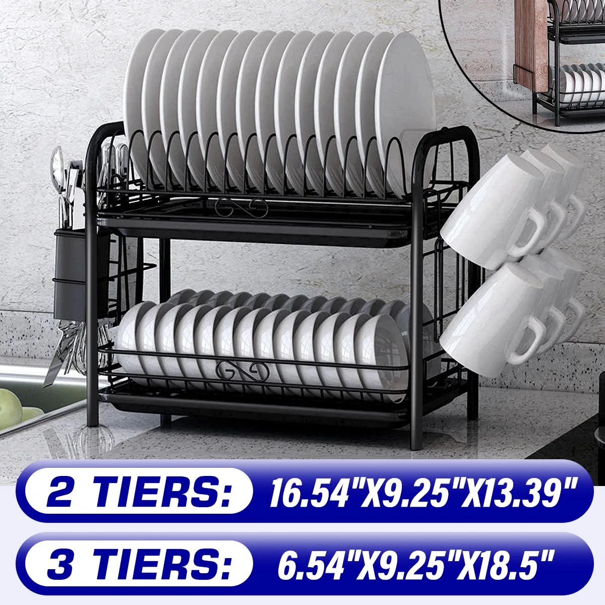 Стеллаж для сушки посуды 2/3 ярусов корзина с покрытием из железа большая сушилка