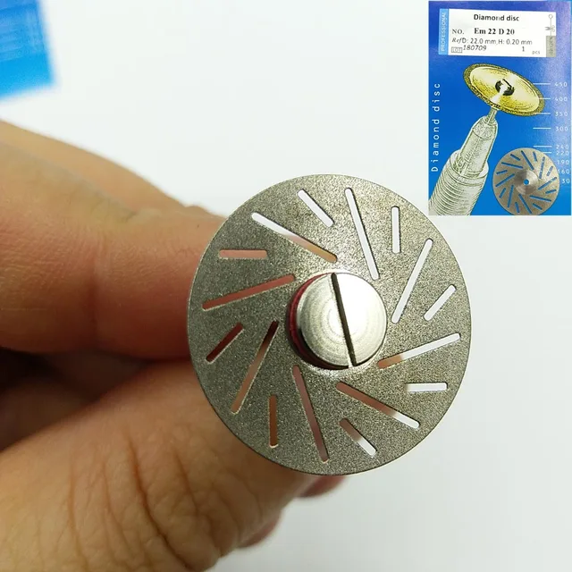 Dental Ultra-thin 0.20mm Double Sided Diamond Cutting Disc for separating polishing ceramic crown plaster or jade with mandrels Em22D20