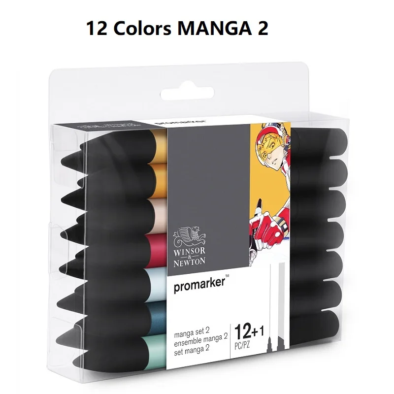 New MANGA2 Профессиональный маркер WINSOR& NEWTON, 6/12 цветов, двухсторонняя(с круглым носком и косой) ручка для рисования, маркер, товары для рукоделия - Цвет: New MANGA2