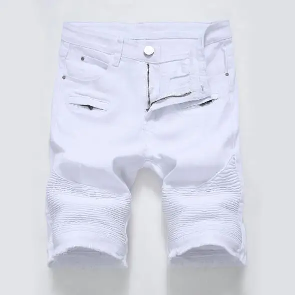 White No hole Потертые мужские джинсовые облегающие джинсовые шорты черный белый плюс размер рваные байкерские Шорты Джинсы Rasgado Masculino летние брюки - Цвет: White No hole