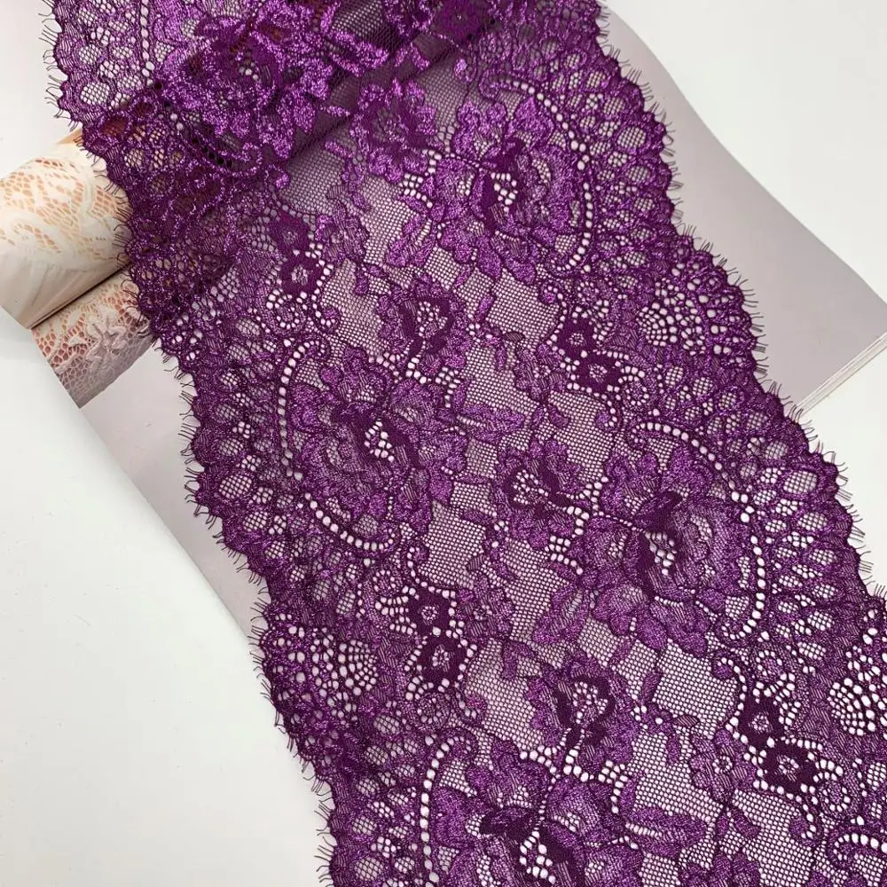 3y/lot 22.50cm Shiny Red Purple Teal Blue Eyelash Elastic Lace Trim With Shimmer Trimming Garment Accessory DIY Material Fabric 1