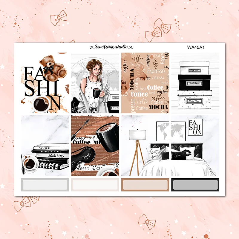 

7sheets/set Coffee Series Cappuccino/Calendar Weekly Label Decorative Sticker DIY Planner Diary Scrapbooking Album Stickers