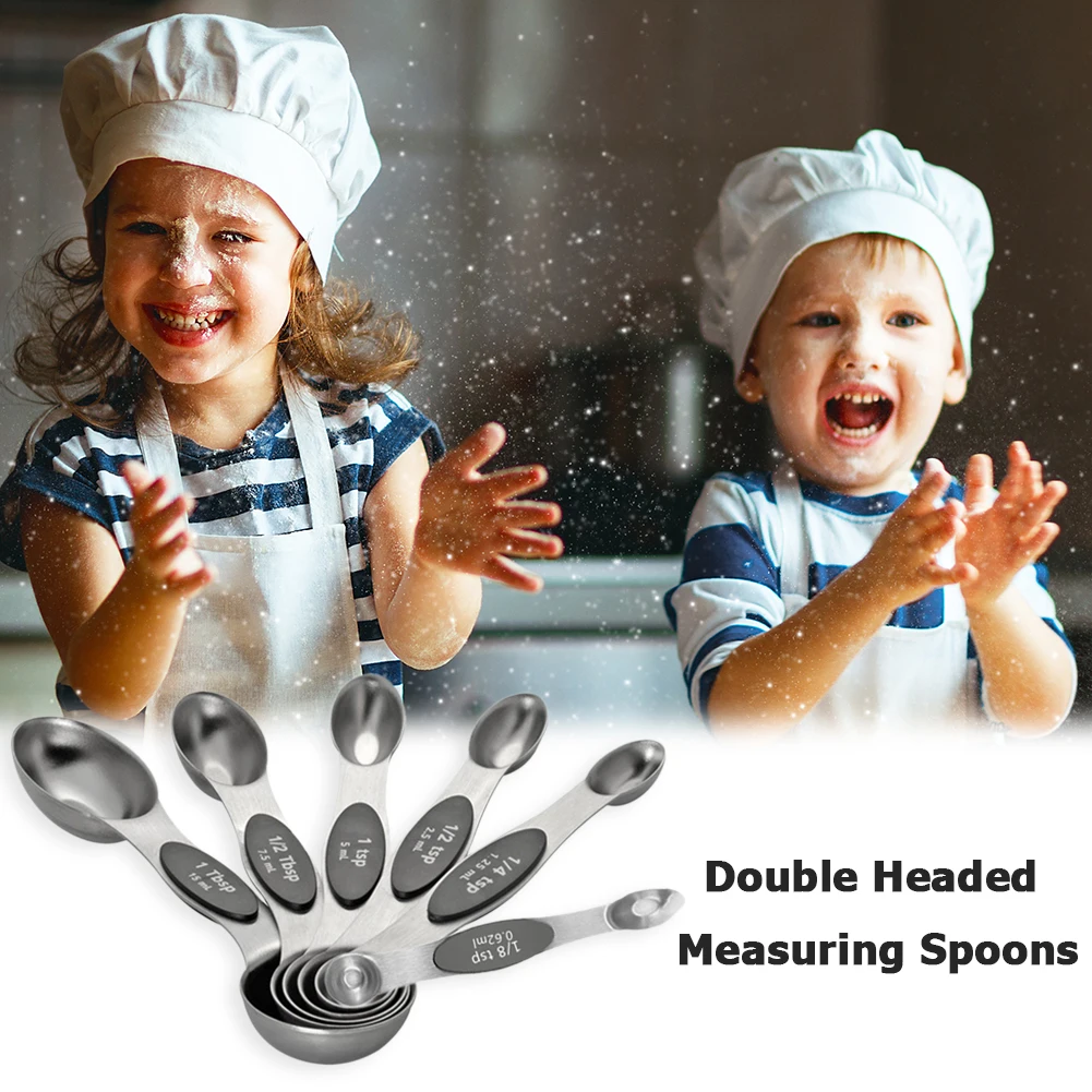 6pcs Magnetic Sucker Double Headed Measuring Spoon Stainless Steel Measuring Spoon Multicolor Measuring Cup Set for Bakery