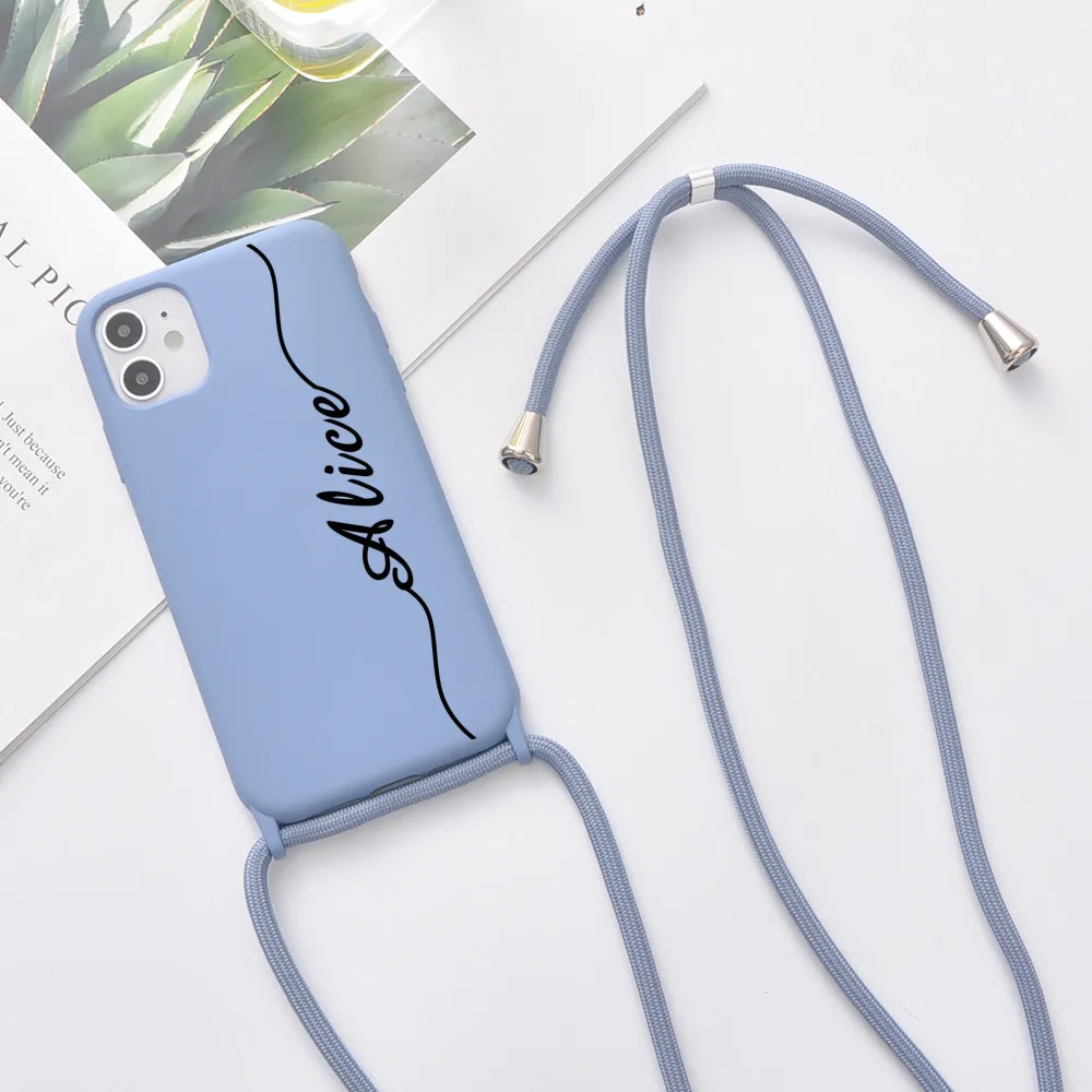 Custom Name for iPhone 12 Pro Max 7 8 Plus X XR XS 11 Phone Case With Strap SE 2020 Coque Girls Gift Soft Silicone Funda DIY mobile pouch Cases & Covers