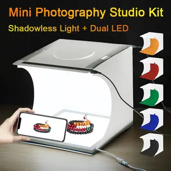 

20CM Mini Folding Studio Lightbox Soft Box LED Panels Shadowless Light Shooting Tent Box w 6pcs Backdrops Photography Background