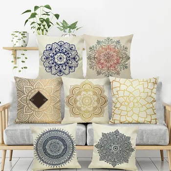 

Geometric Mandala Flower Polyester Throw Pillow Case Geometric Decorative Pillows For Sofa Seat Cushion Cover 45x45cm Home Decor
