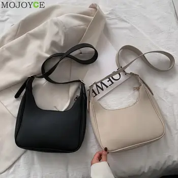 

Fashion Crescent Messenger Bag PU Leather Women Solid Color Simple Travel Shoulder Crossbody Handbag Pouch