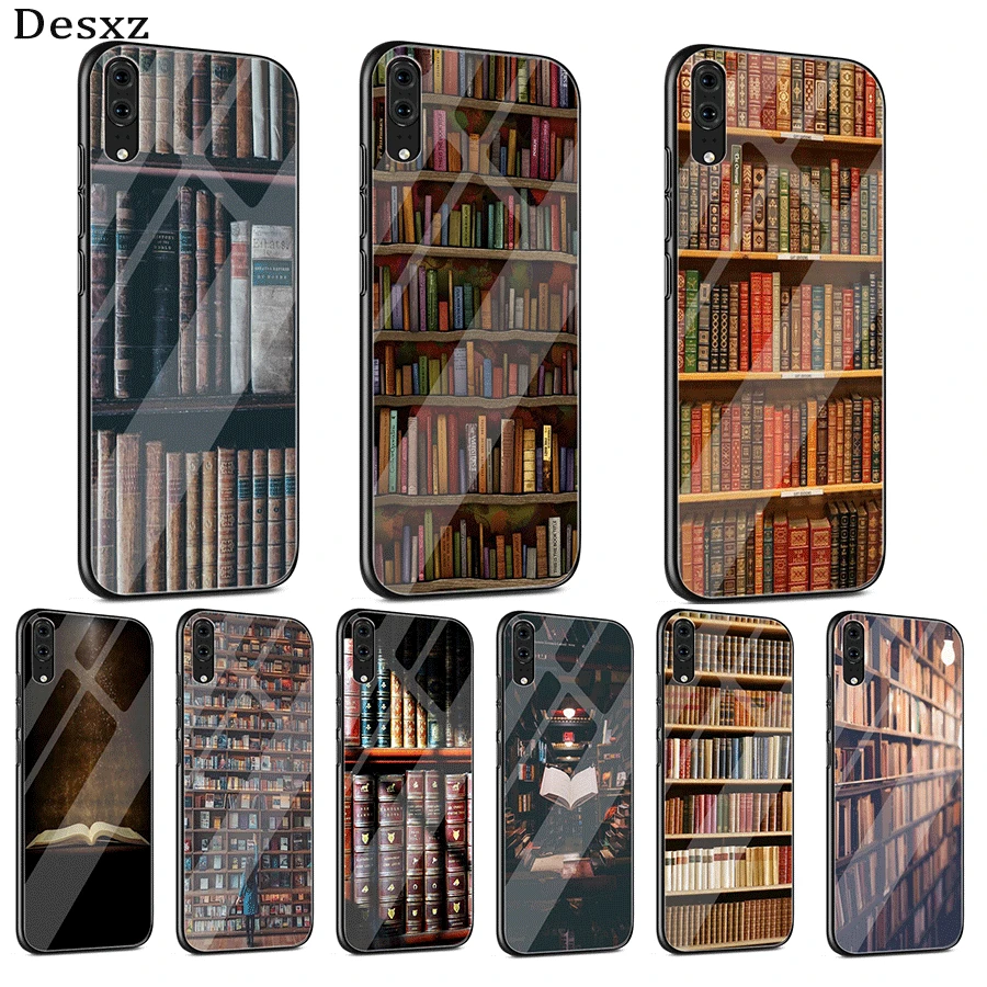

Mobile Phone Case Glass For Huawei P30 P20 P10 Honor 10 8X Y6 Y9 Mate 20 Lite Pro P Smart Cover Library Study BOOK